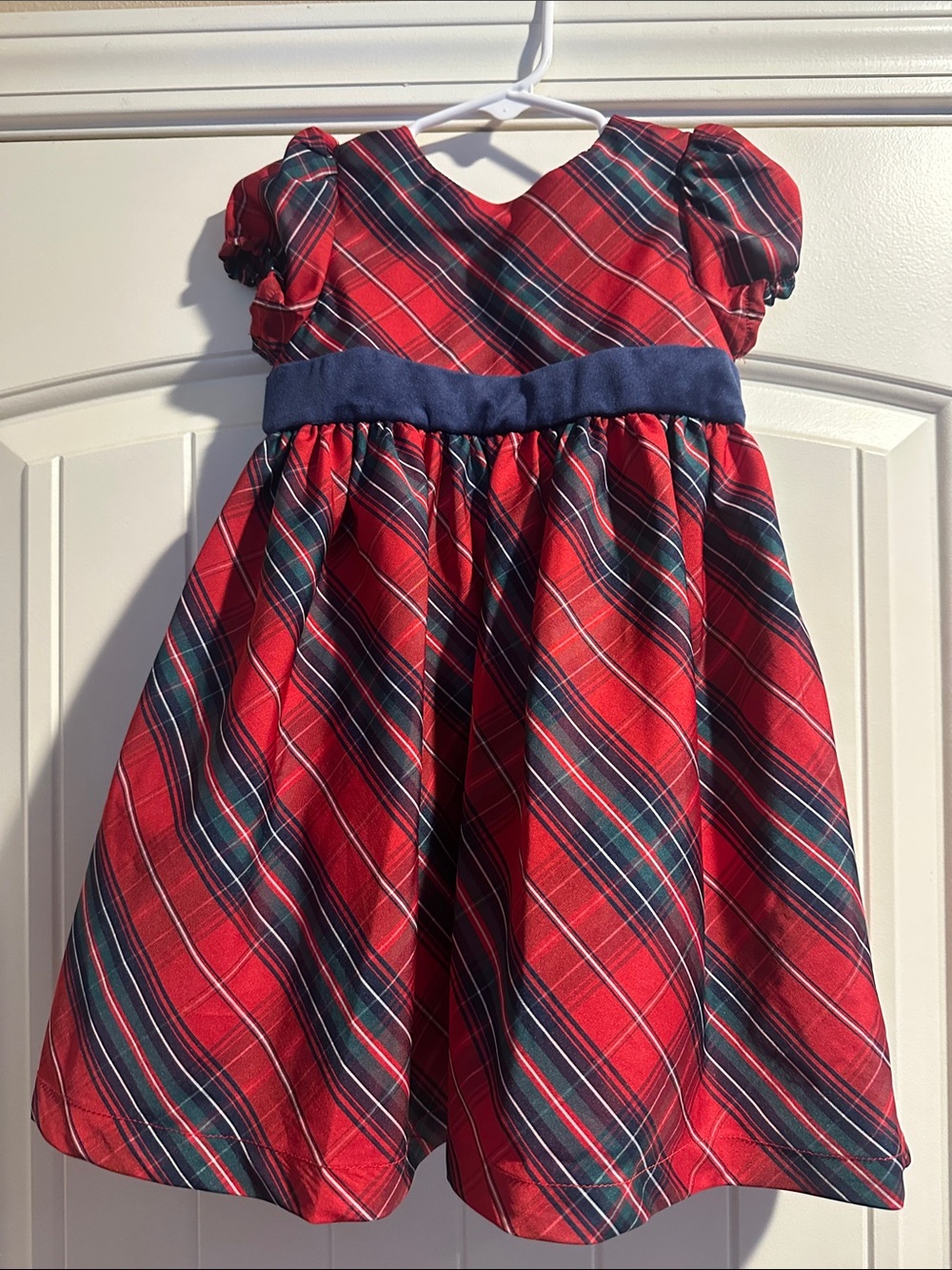 Max Studio Red Plaid Dress with Navy Waistband